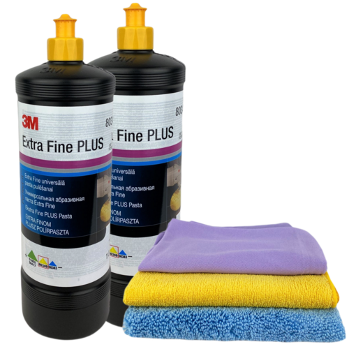 2 x 3M Extra Fine PLUS Schleifpaste 1L gelb + Microfasertuch Set